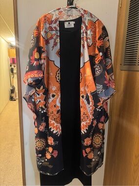 Vibrant Orange & Black Floral Kimono and Dainty Jewells Dress
